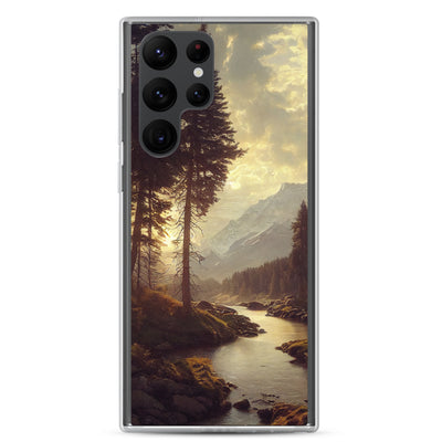 Landschaft mit Bergen, Fluss und Bäumen - Malerei - Samsung Schutzhülle (durchsichtig) berge xxx Samsung Galaxy S22 Ultra
