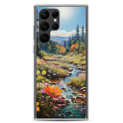 Berge, schöne Blumen und Bach im Wald - Samsung Schutzhülle (durchsichtig) berge xxx Samsung Galaxy S22 Ultra