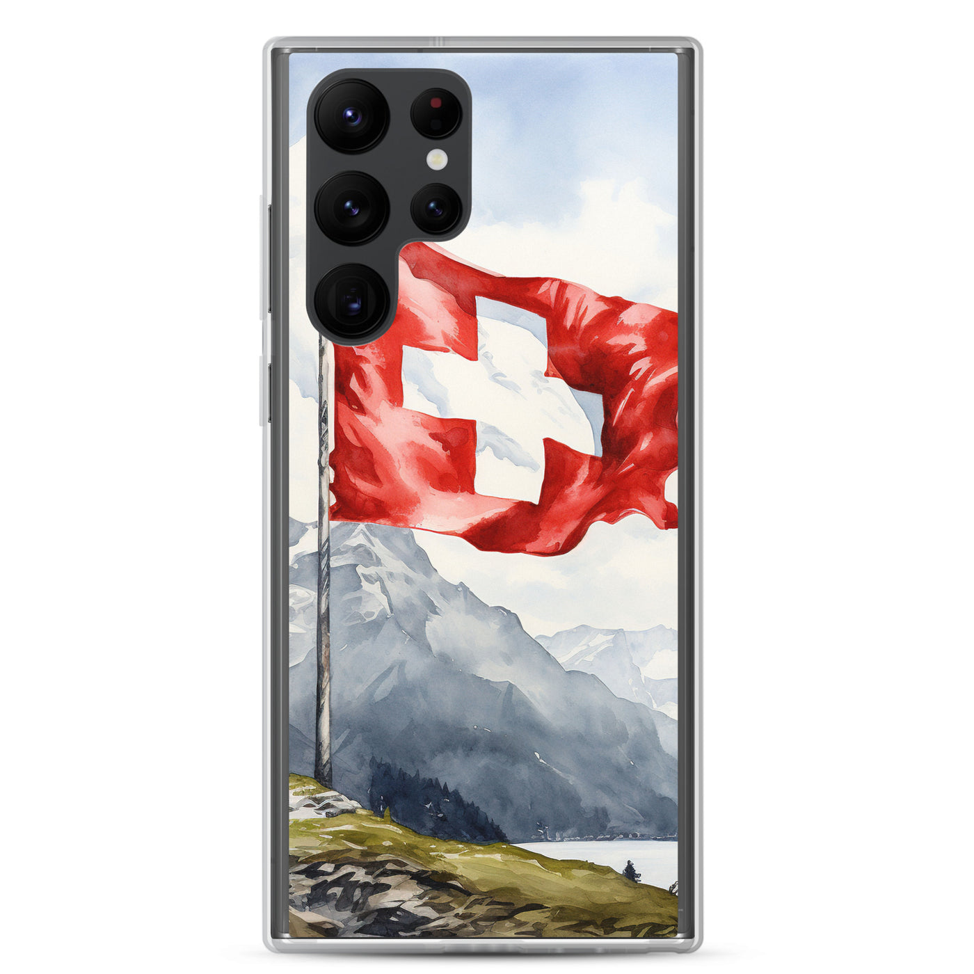 Schweizer Flagge und Berge im Hintergrund - Epische Stimmung - Malerei - Samsung Schutzhülle (durchsichtig) berge xxx Samsung Galaxy S22 Ultra
