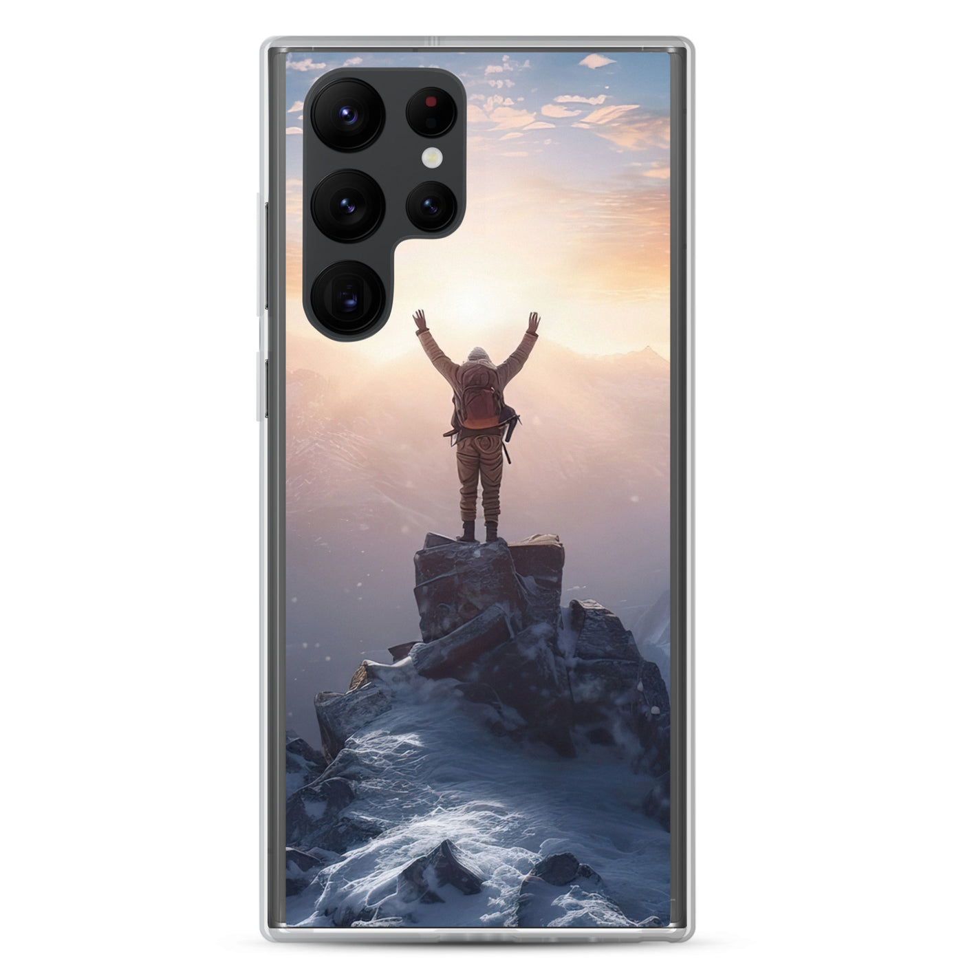 Mann auf der Spitze eines Berges - Landschaftsmalerei - Samsung Schutzhülle (durchsichtig) berge xxx Samsung Galaxy S22 Ultra