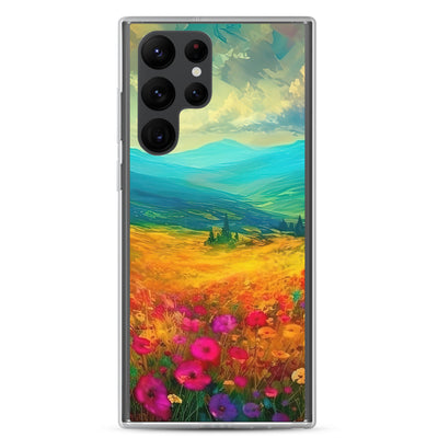 Berglandschaft und schöne farbige Blumen - Malerei - Samsung Schutzhülle (durchsichtig) berge xxx Samsung Galaxy S22 Ultra