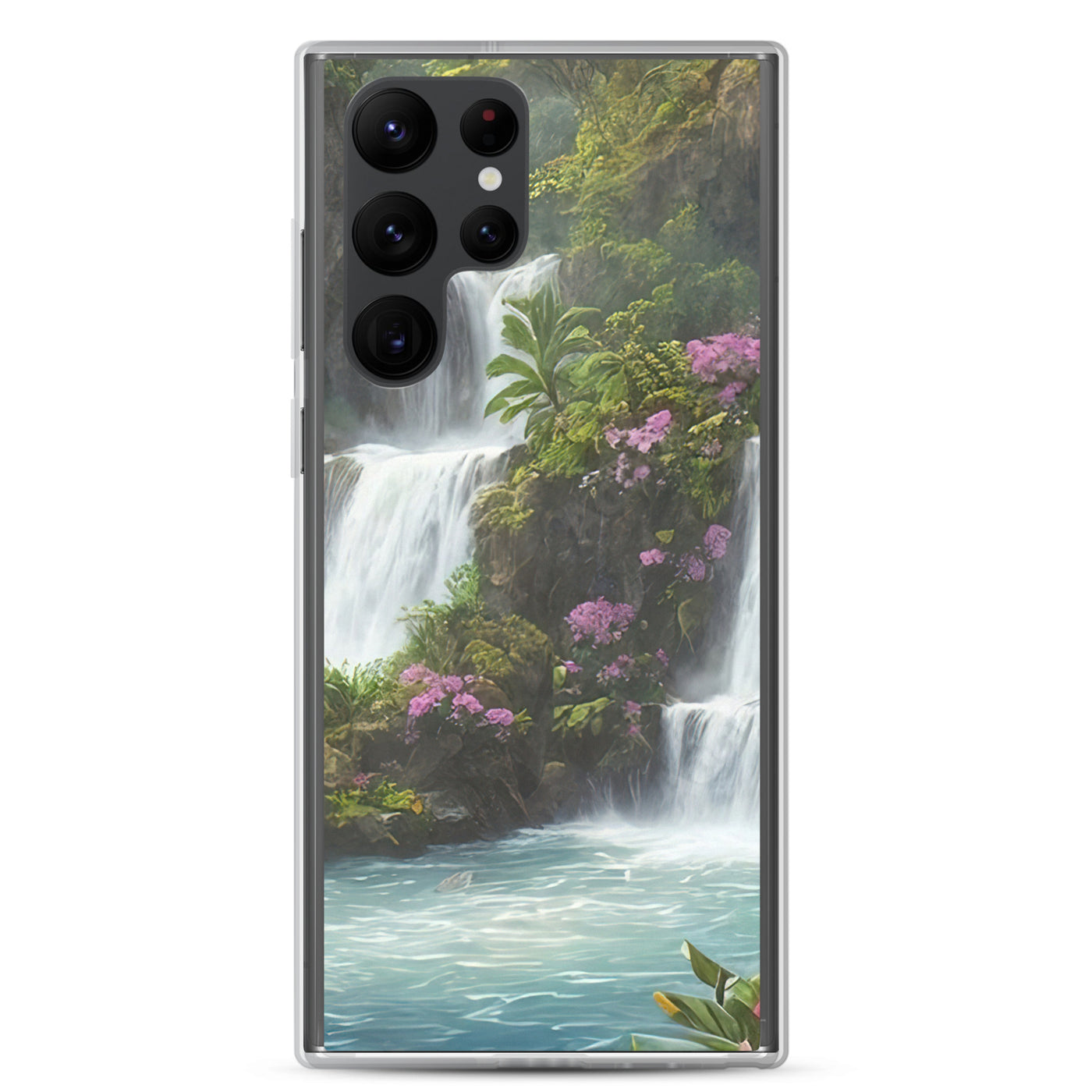 Wasserfall im Wald und Blumen - Schöne Malerei - Samsung Schutzhülle (durchsichtig) camping xxx Samsung Galaxy S22 Ultra