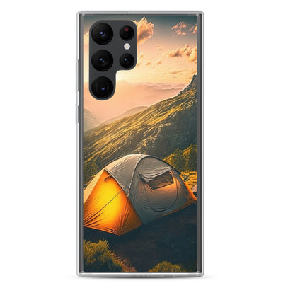 Zelt auf Berg im Sonnenaufgang - Landschafts - Samsung Schutzhülle (durchsichtig) camping xxx Samsung Galaxy S22 Ultra