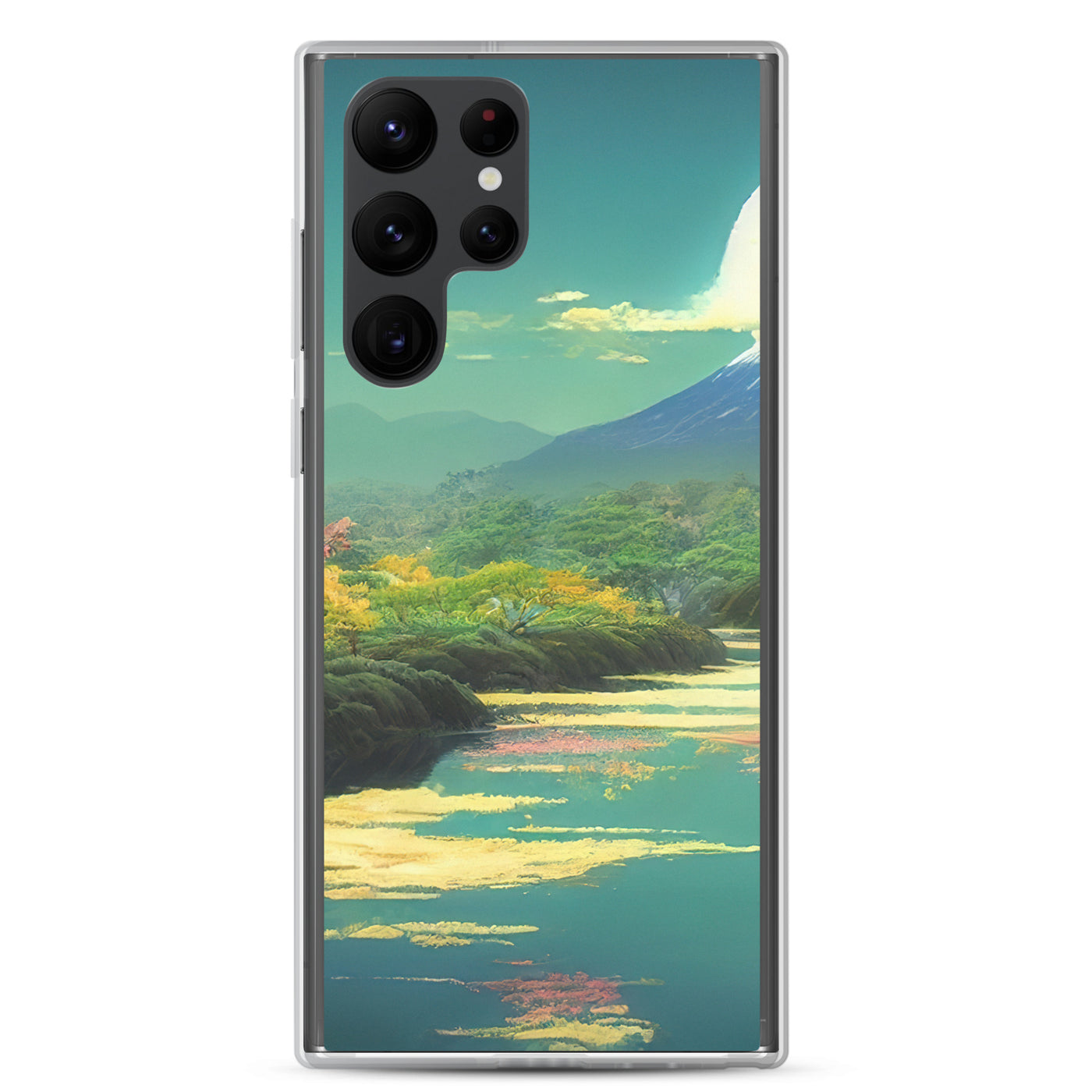 Berg, See und Wald mit pinken Bäumen - Landschaftsmalerei - Samsung Schutzhülle (durchsichtig) berge xxx Samsung Galaxy S22 Ultra