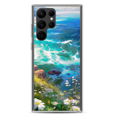 Berge, Blumen, Fluss und Steine - Malerei - Samsung Schutzhülle (durchsichtig) camping xxx Samsung Galaxy S22 Ultra