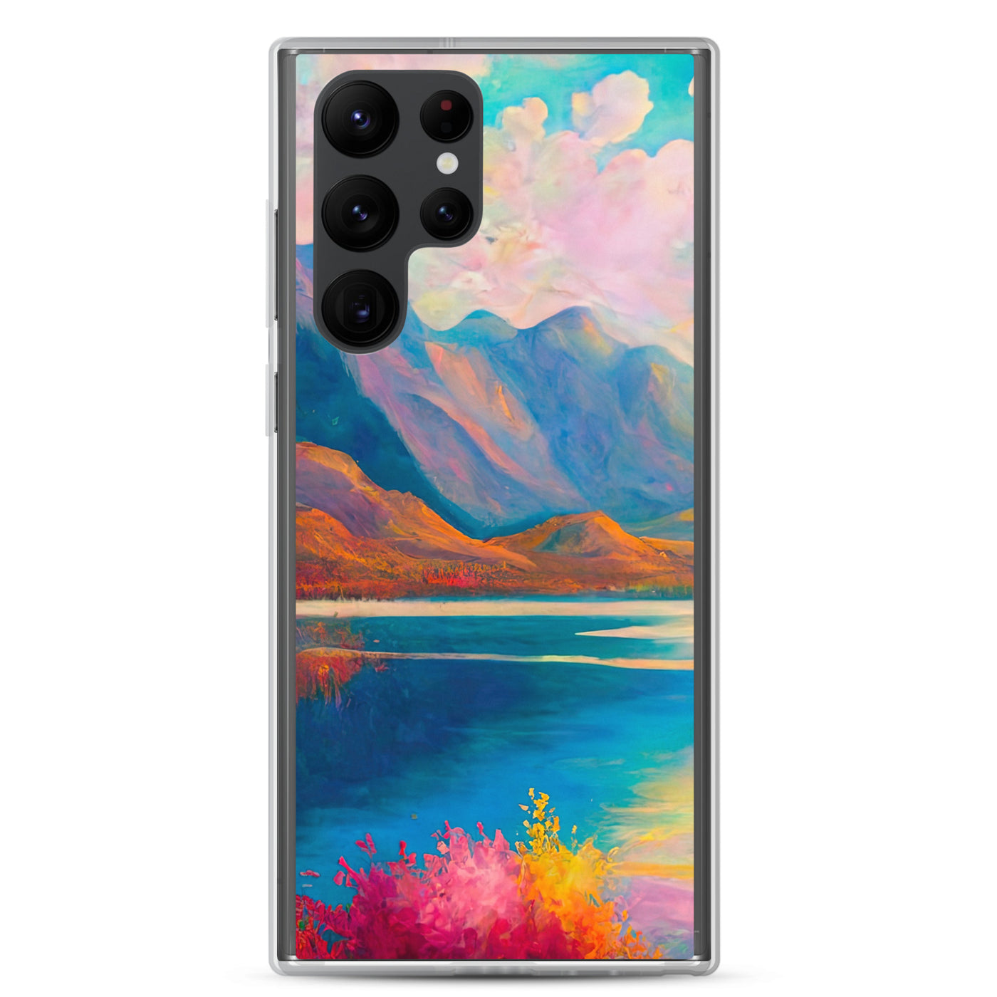 Berglandschaft und Bergsee - Farbige Ölmalerei - Samsung Schutzhülle (durchsichtig) berge xxx Samsung Galaxy S22 Ultra