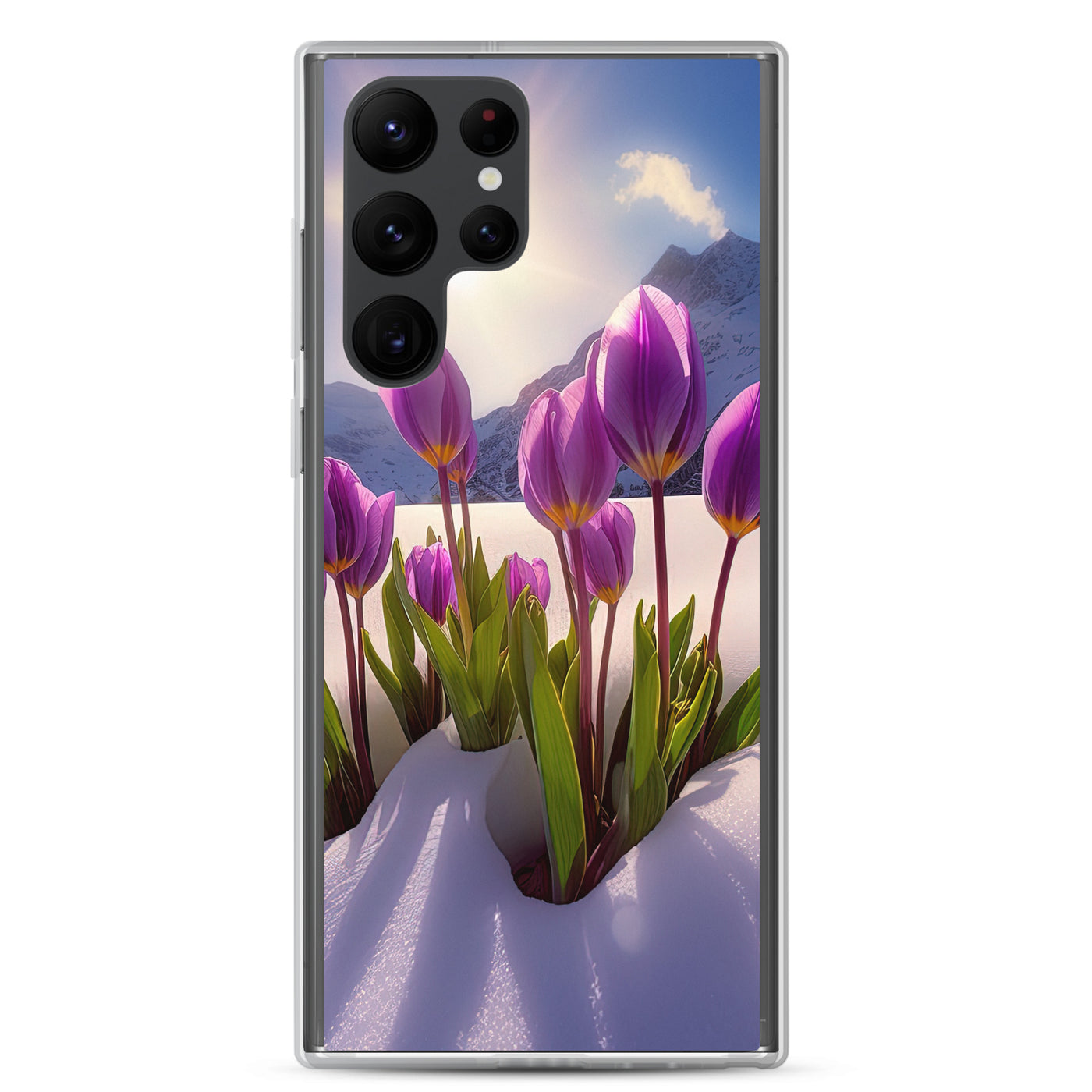 Tulpen im Schnee und in den Bergen - Blumen im Winter - Samsung Schutzhülle (durchsichtig) berge xxx Samsung Galaxy S22 Ultra