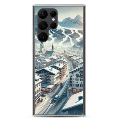 Winter in Kitzbühel: Digitale Malerei von schneebedeckten Dächern - Samsung Schutzhülle (durchsichtig) berge xxx yyy zzz Samsung Galaxy S22 Ultra