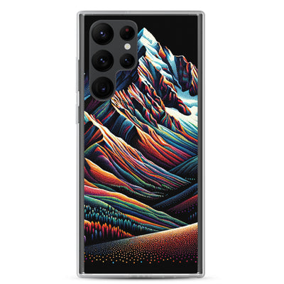 Pointillistische Darstellung der Alpen, Farbpunkte formen die Landschaft - Samsung Schutzhülle (durchsichtig) berge xxx yyy zzz Samsung Galaxy S22 Ultra