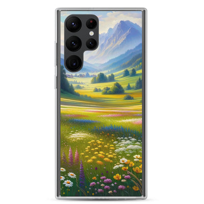 Ölgemälde einer Almwiese, Meer aus Wildblumen in Gelb- und Lilatönen - Samsung Schutzhülle (durchsichtig) berge xxx yyy zzz Samsung Galaxy S22 Ultra