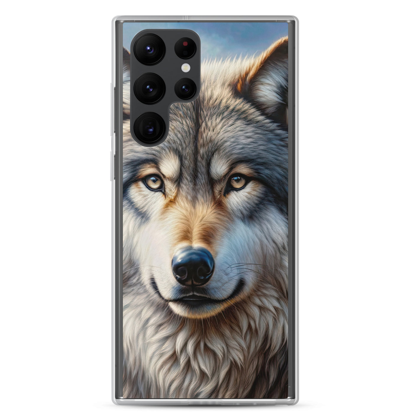 Porträt-Ölgemälde eines prächtigen Wolfes mit faszinierenden Augen (AN) - Samsung Schutzhülle (durchsichtig) xxx yyy zzz Samsung Galaxy S22 Ultra