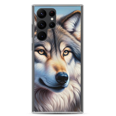 Ölgemäldeporträt eines majestätischen Wolfes mit intensiven Augen in der Berglandschaft (AN) - Samsung Schutzhülle (durchsichtig) xxx yyy zzz Samsung Galaxy S22 Ultra