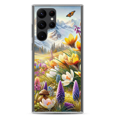 Aquarell einer ruhigen Almwiese, farbenfrohe Bergblumen in den Alpen - Samsung Schutzhülle (durchsichtig) berge xxx yyy zzz Samsung Galaxy S22 Ultra
