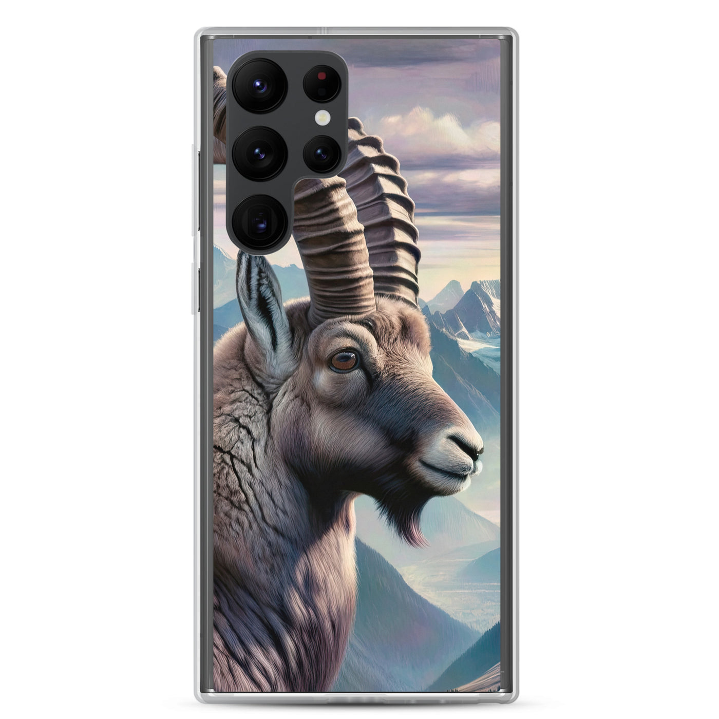 Digitales Steinbock-Porträt vor Alpenkulisse - Samsung Schutzhülle (durchsichtig) berge xxx yyy zzz Samsung Galaxy S22 Ultra