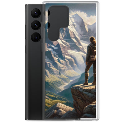 Ölgemälde der Alpengipfel mit Schweizer Abenteurerin auf Felsvorsprung - Samsung Schutzhülle (durchsichtig) wandern xxx yyy zzz