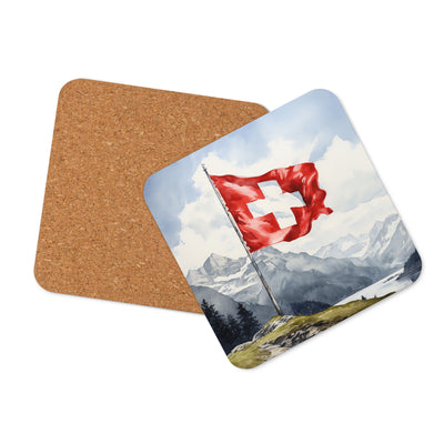 Schweizer Flagge und Berge im Hintergrund - Epische Stimmung - Malerei - Untersetzer berge xxx Default Title