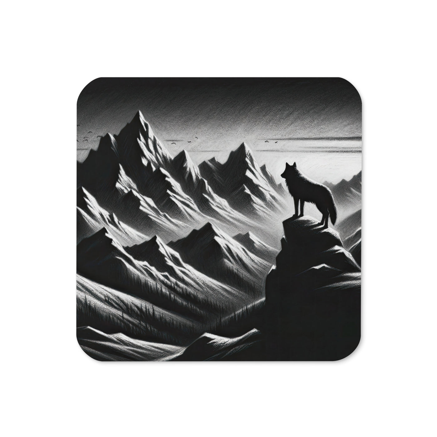 Kohlezeichnung, die die stille Stille der Alpen in der Winterdämmerung verkörpert. Wolf auf einem Berghügel (AN) - Untersetzer xxx yyy zzz Default Title