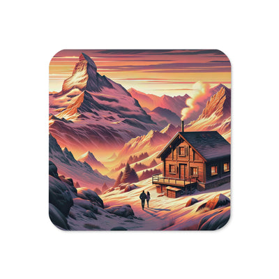 Berghütte im goldenen Sonnenuntergang: Digitale Alpenillustration - Untersetzer berge xxx yyy zzz Default Title