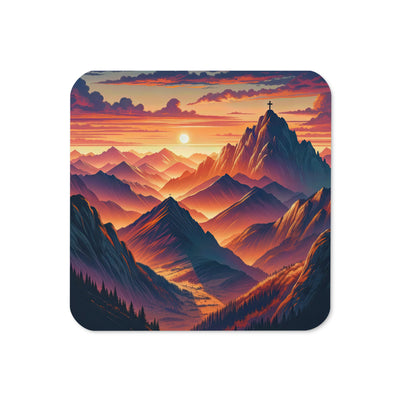 Dramatischer Alpen-Sonnenuntergang, Gipfelkreuz in Orange-Rosa (B) - Cork-Back Coaster xxx yyy zzz Default Title
