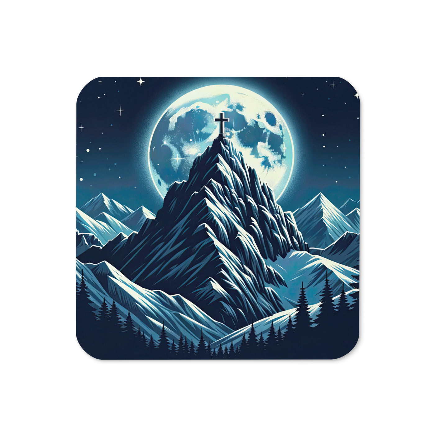 Mondnacht und Gipfelkreuz in den Alpen, glitzernde Schneegipfel - Untersetzer berge xxx yyy zzz Default Title