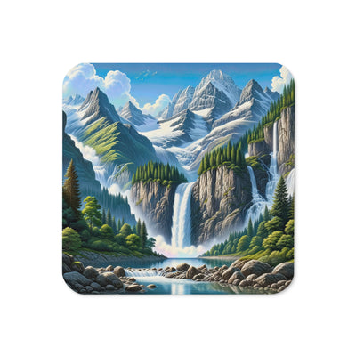 Illustration einer unberührten Alpenkulisse im Hochsommer. Wasserfall und See - Untersetzer berge xxx yyy zzz Default Title