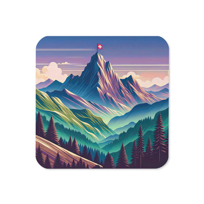 Harmonische Berglandschaft mit Schweizer Flagge auf Gipfel - Untersetzer berge xxx yyy zzz Default Title