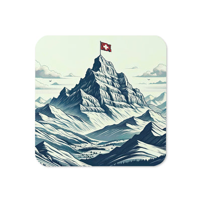 Ausgedehnte Bergkette mit dominierendem Gipfel und wehender Schweizer Flagge - Untersetzer berge xxx yyy zzz Default Title