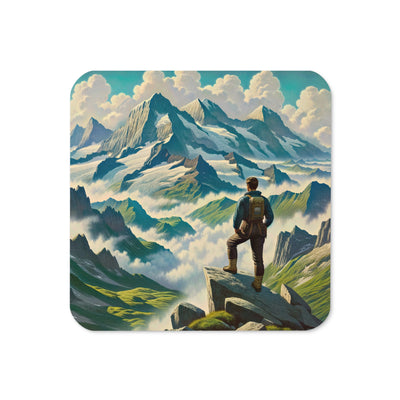 Panoramablick der Alpen mit Wanderer auf einem Hügel und schroffen Gipfeln - Untersetzer wandern xxx yyy zzz Default Title