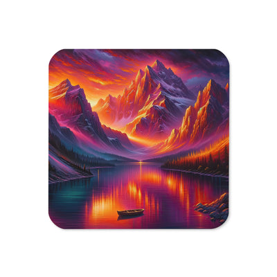 Ölgemälde eines Bootes auf einem Bergsee bei Sonnenuntergang, lebendige Orange-Lila Töne - Untersetzer berge xxx yyy zzz Default Title