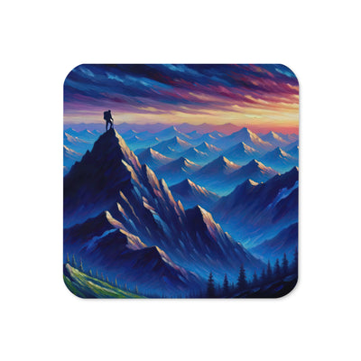 Ölgemälde eines ruhigen Alpenabends mit Bergsteigersilhouette auf dem Gipfel - Untersetzer wandern xxx yyy zzz Default Title