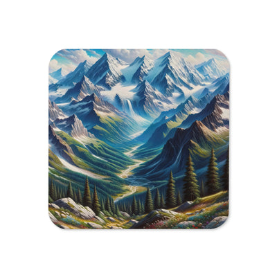 Panorama-Ölgemälde der Alpen mit schneebedeckten Gipfeln und schlängelnden Flusstälern - Untersetzer berge xxx yyy zzz Default Title