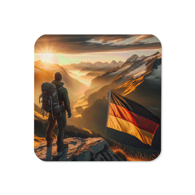 Foto der Alpen bei Sonnenuntergang mit deutscher Flagge und Wanderer, goldenes Licht auf Schneegipfeln - Untersetzer berge xxx yyy zzz Default Title