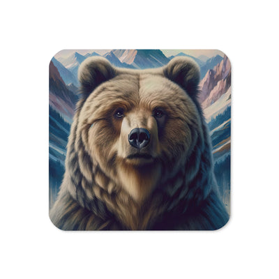 Foto eines Bären vor abstrakt gemalten Alpenbergen, Oberkörper im Fokus - Untersetzer camping xxx yyy zzz Default Title