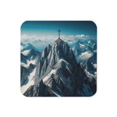 Foto der Alpen mit Gipfelkreuz an einem klaren Tag, schneebedeckte Spitzen vor blauem Himmel - Untersetzer berge xxx yyy zzz Default Title
