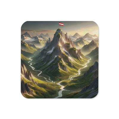 Fotorealistisches Bild der Alpen mit österreichischer Flagge, scharfen Gipfeln und grünen Tälern - Untersetzer berge xxx yyy zzz Default Title