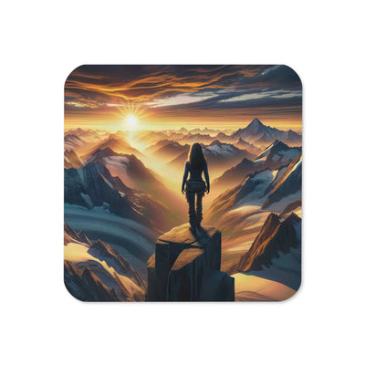 Fotorealistische Darstellung der Alpen bei Sonnenaufgang, Wanderin unter einem gold-purpurnen Himmel - Untersetzer wandern xxx yyy zzz Default Title