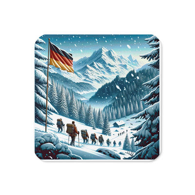 Quadratische Winterillustration der Alpen mit deutscher Flagge und Wanderteam - Untersetzer wandern xxx yyy zzz Default Title