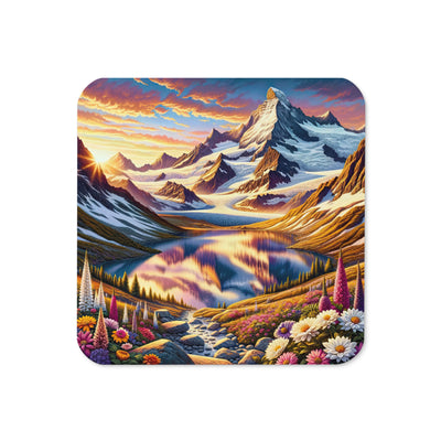 Quadratische Illustration der Alpen mit schneebedeckten Gipfeln und Wildblumen - Untersetzer berge xxx yyy zzz Default Title