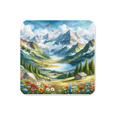 Quadratisches Aquarell der Alpen, Berge mit schneebedeckten Spitzen - Untersetzer berge xxx yyy zzz Default Title