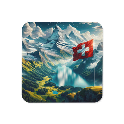 Ultraepische, fotorealistische Darstellung der Schweizer Alpenlandschaft mit Schweizer Flagge - Untersetzer berge xxx yyy zzz Default Title