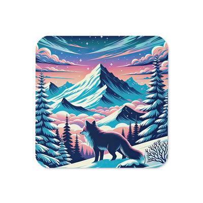Vektorgrafik eines alpinen Winterwunderlandes mit schneebedeckten Kiefern und einem Fuchs - Untersetzer camping xxx yyy zzz Default Title