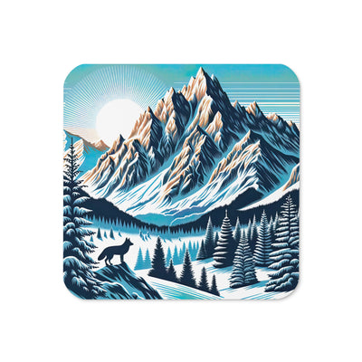 Vektorgrafik eines Wolfes im winterlichen Alpenmorgen, Berge mit Schnee- und Felsmustern - Untersetzer berge xxx yyy zzz Default Title