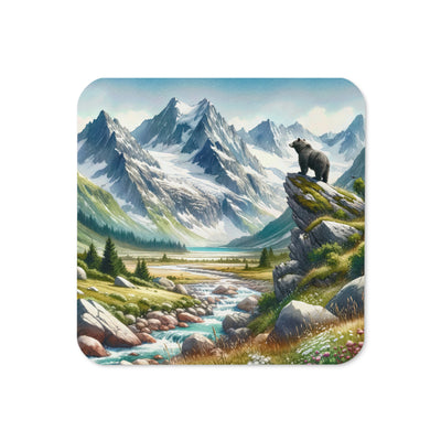 Aquarellmalerei eines Bären und der sommerlichen Alpenschönheit mit schneebedeckten Ketten - Untersetzer camping xxx yyy zzz Default Title