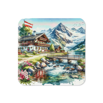 Aquarell der frühlingshaften Alpenkette mit österreichischer Flagge und schmelzendem Schnee - Untersetzer berge xxx yyy zzz Default Title