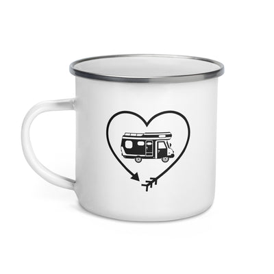 Arrow In Heartshape And Camping - Emaille Tasse camping