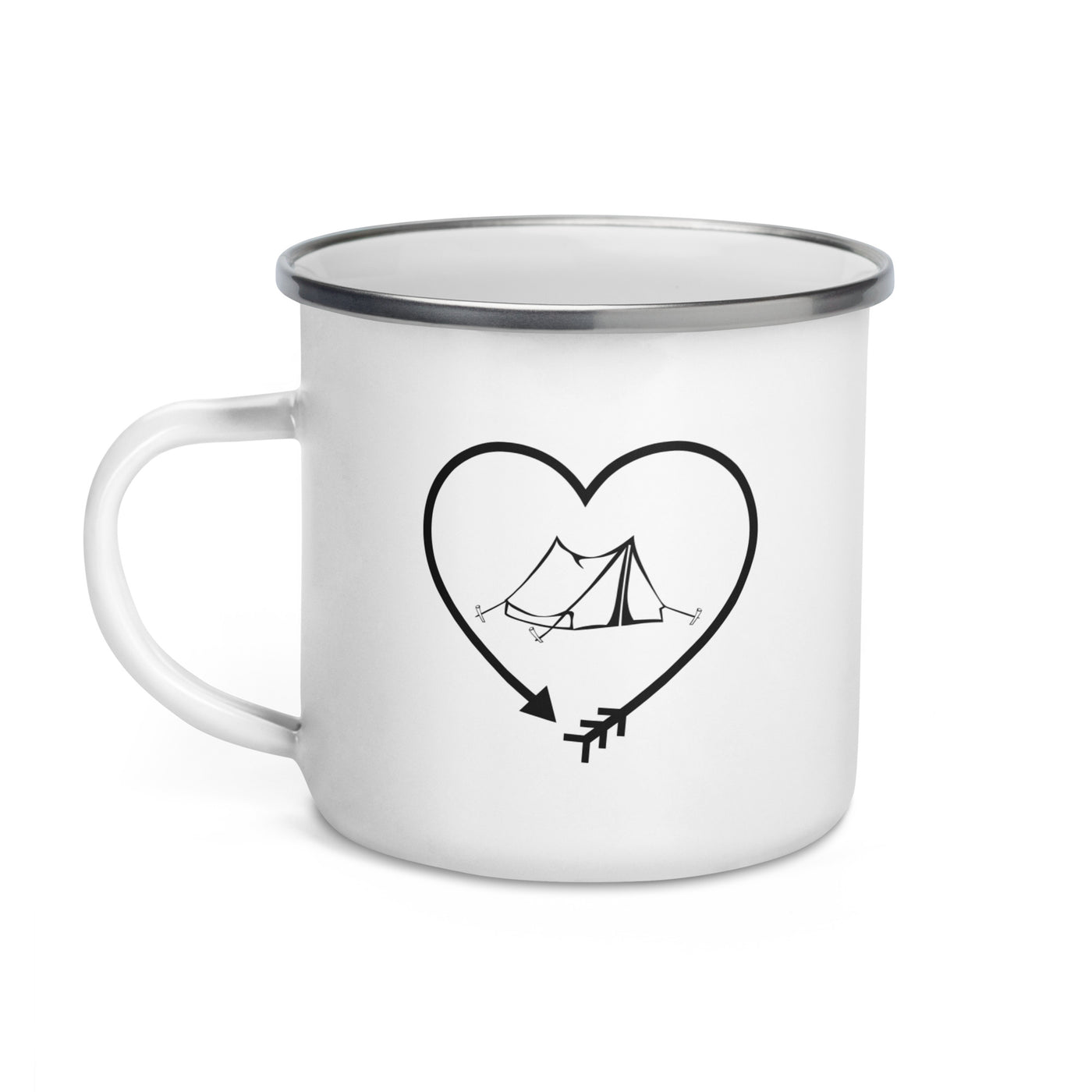 Arrow In Heartshape And Camping 1 - Emaille Tasse camping