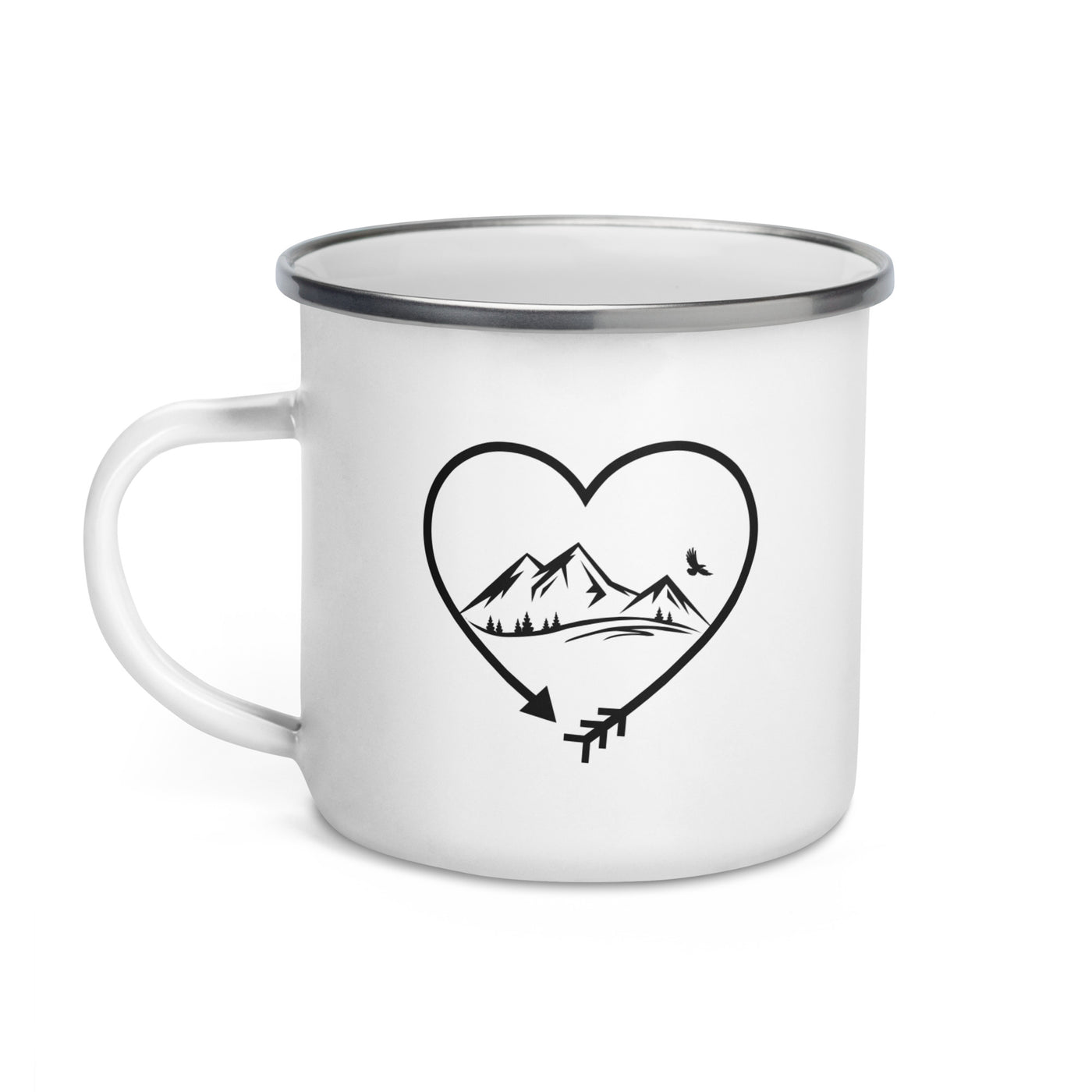 Arrow In Heartshape And Mountain - Emaille Tasse berge