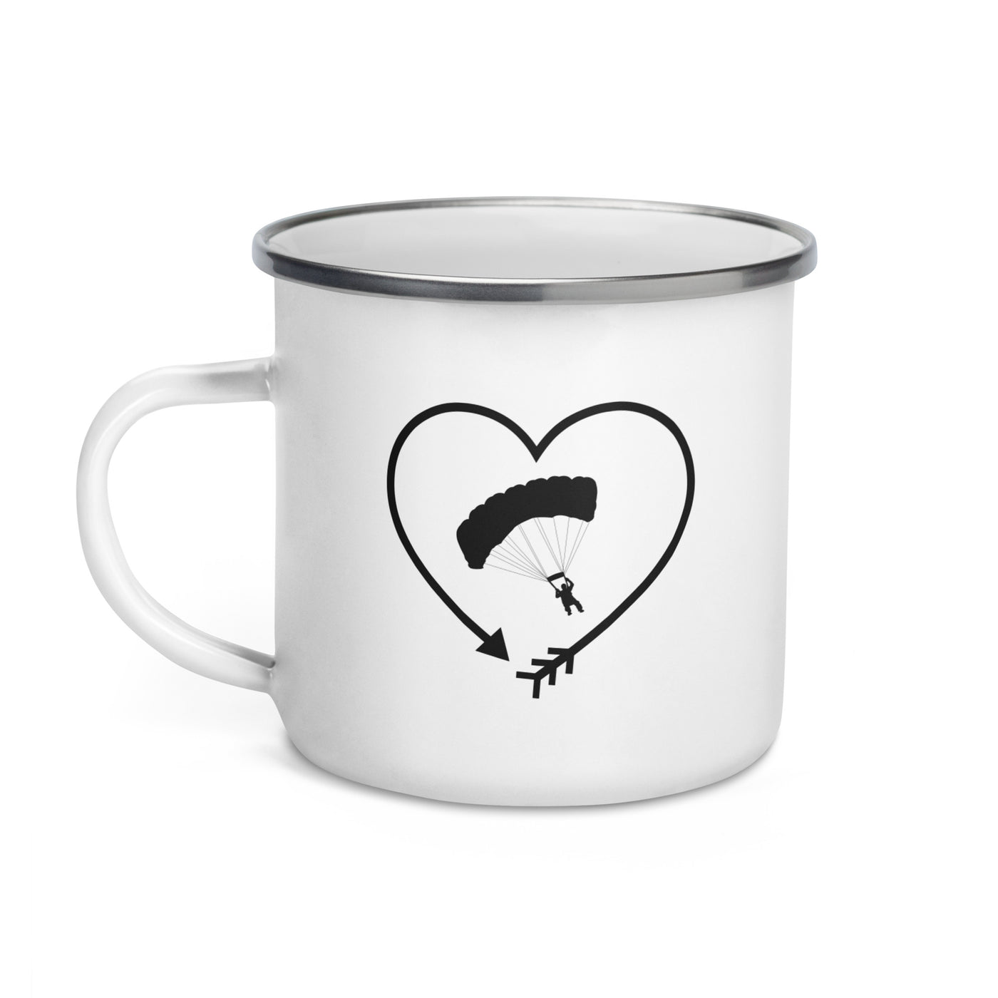 Arrow In Heartshape And Paragliding - Emaille Tasse berge