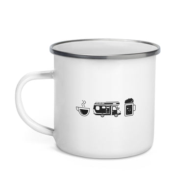 Coffee Beer And Camping - Emaille Tasse camping