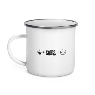 Coffee Smile Face And Camping - Emaille Tasse camping